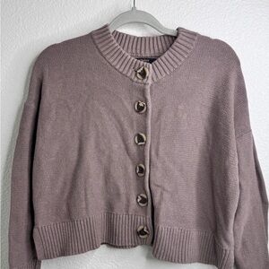 Quince Organic Cotton Cropped Boxy Cardigan Size S Cafe au Lait